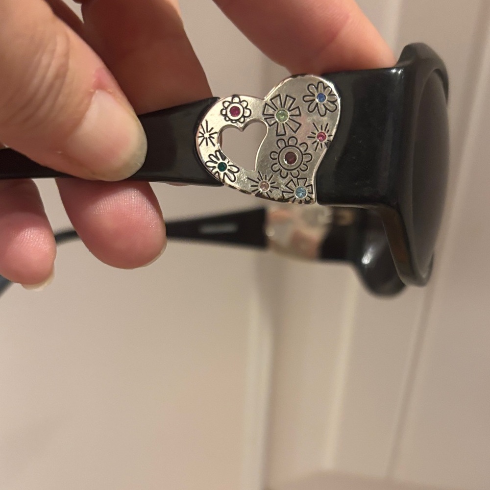 Black Sunglasses with Silver Heart Detail